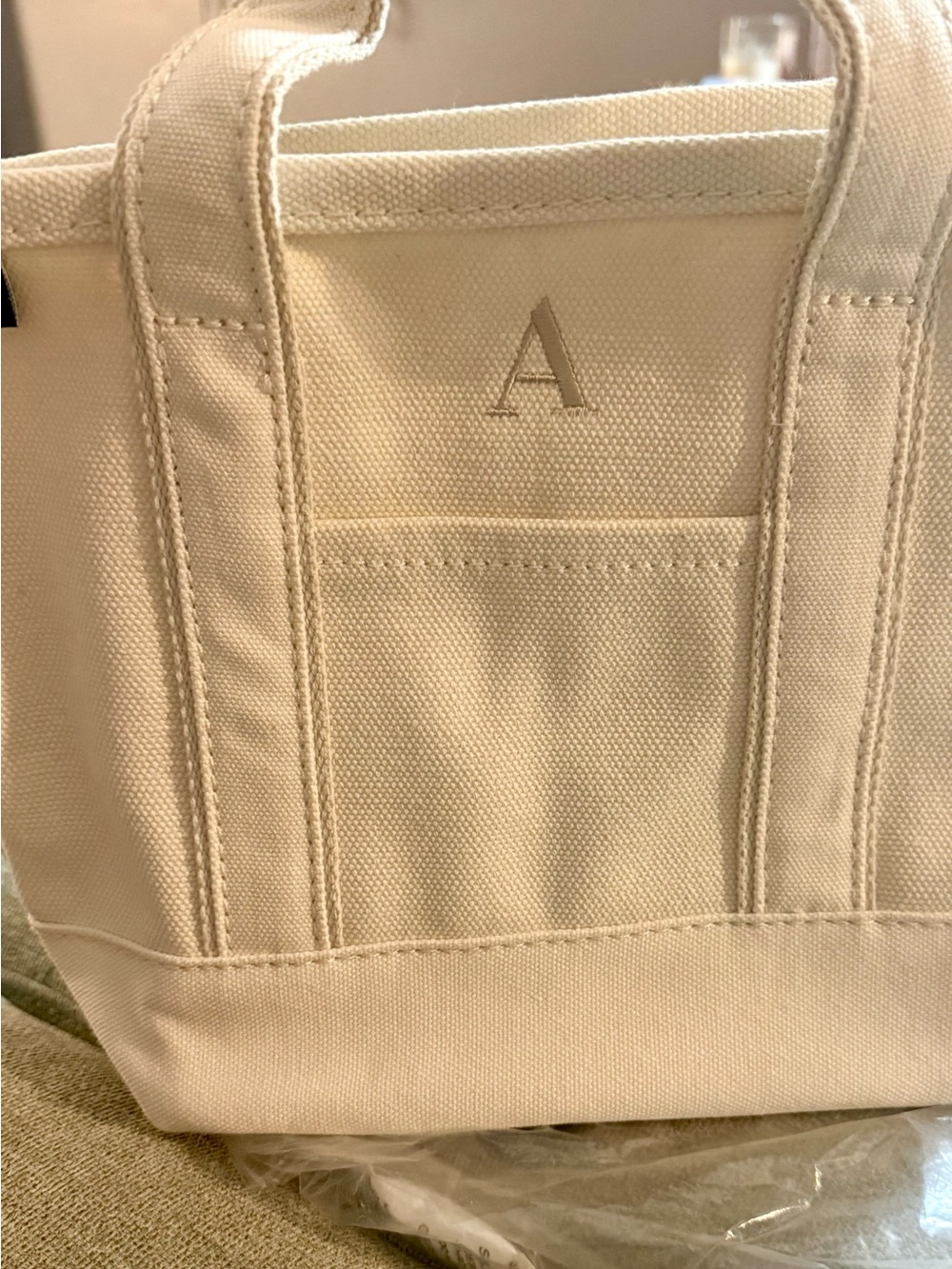 Small 3 Pocket Zip Top Canvas Tote Bag-A initial